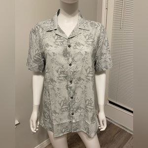 Boris Becker Rare Grey Floral Pattern Shirt Short Sleeve Sz M
